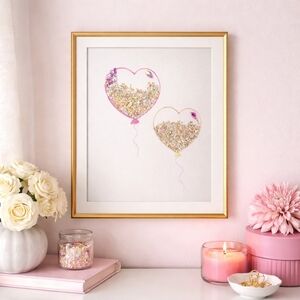 Handmade Glitter Confetti Heart Balloon Wall Art Print 8.5x11"